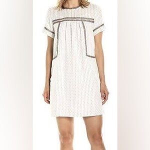 Michael Stars White Cotton Beaded Shift Mini Tunic Dress Lined